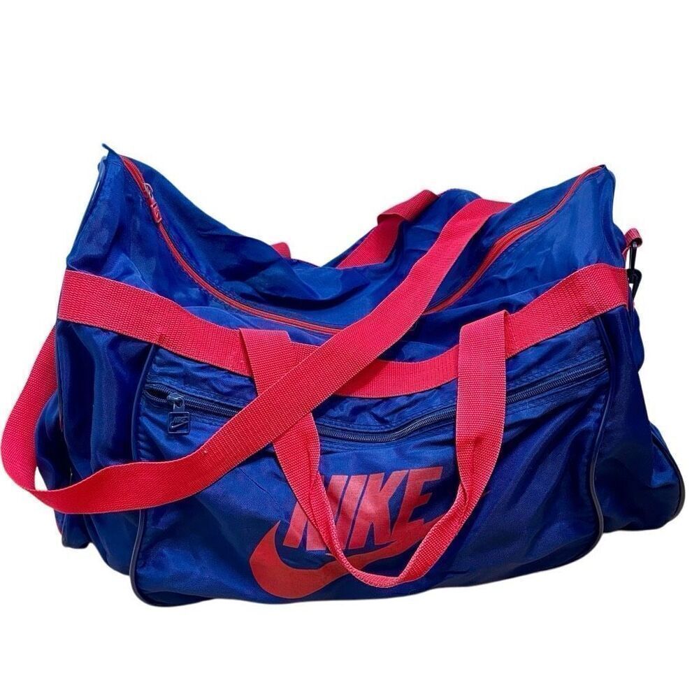 Vintage NIKE Duffle Gym Bag Taiwan Made‎ YKK Zippers RARE Travel Gym Blue Red